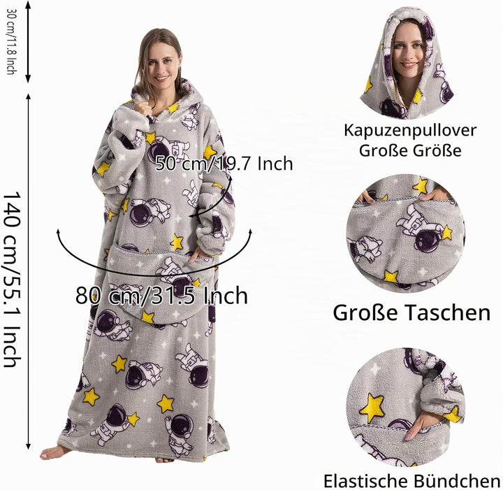 Ultra Weiche Hoodie Decke mit Ärmeln Warme Flanell Decke zum Anziehen für Zuhause Sofa und Bett, Kus