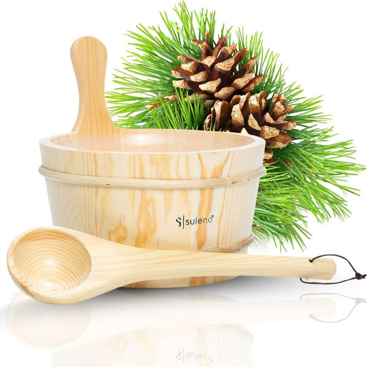 SULENO Sauna Set 3-teilig Saunazubehör Saunakübel Aufgusskelle Eimer mit Kelle 4
