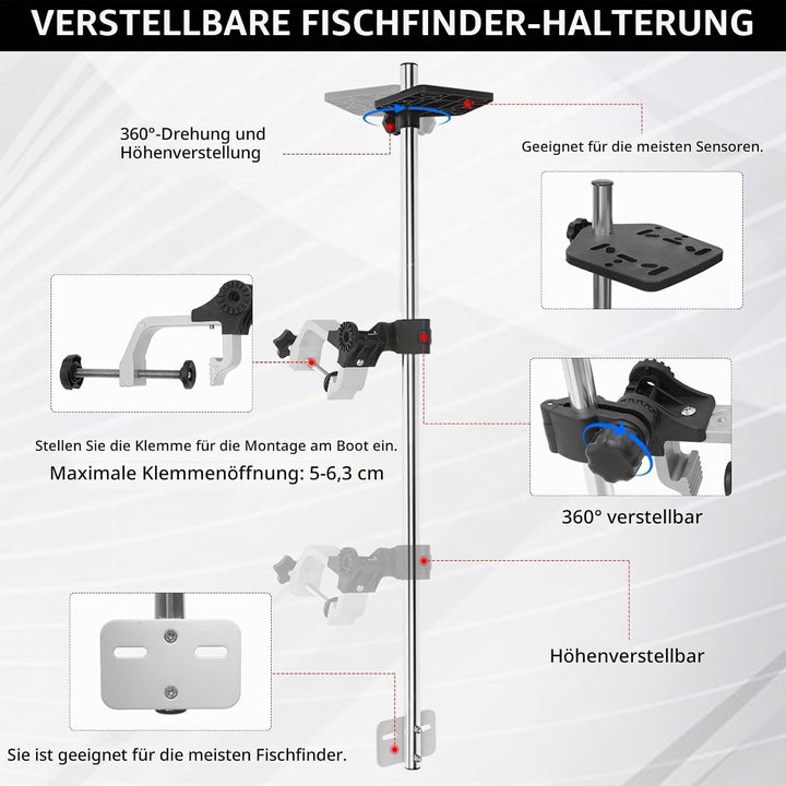 Fischfinderhalterung, Fischfinder Angeln Halterung 360 Grad Schwenkbarer Aluminiumlegierung Fischfin