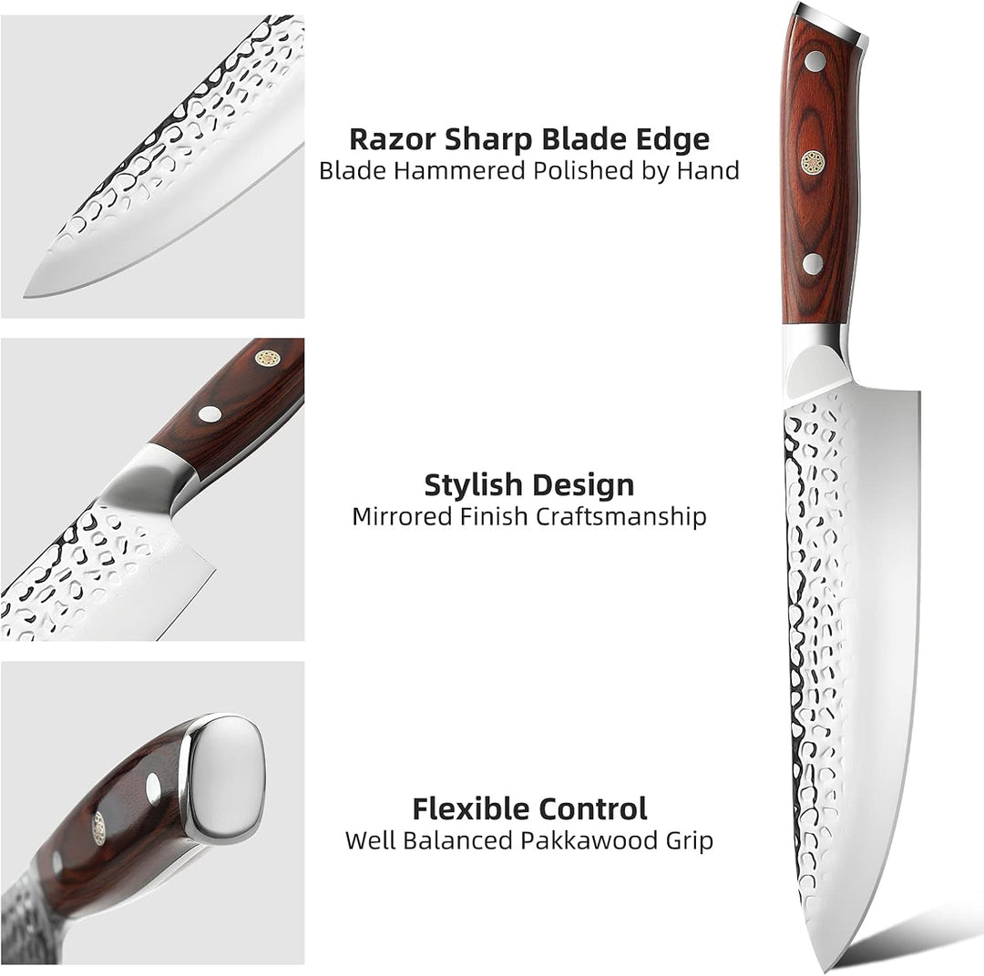 Sunnecko 3pcs Kochmesser Set, Küchenmesser Set Messerset 20cm Kochmesser, 13cm Allzweckmesser und 9c
