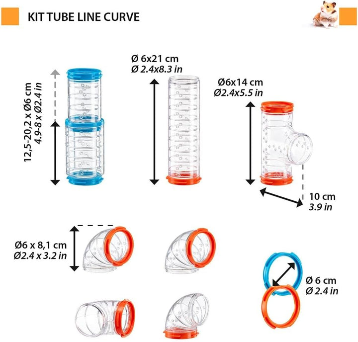 Ferplast Röhren Hamster-Set, Zubehör für Hamsterkäfig, insgesamt 9 Teile, Hamster Tunnel Rohr mit Be
