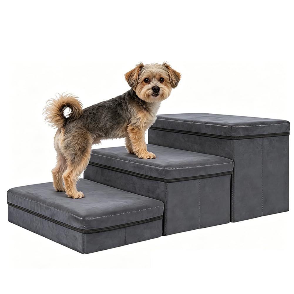 Haustiertreppe, Treppenstufen Matten mit Stauraum, Hundetreppe Klappbar, Maximale Tragfähigkeit 50 k