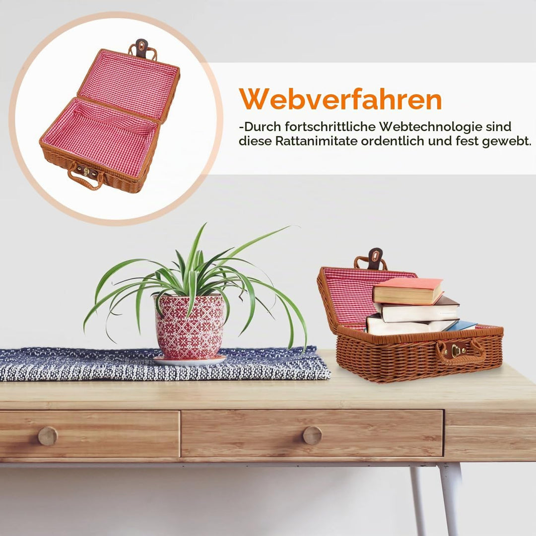 Tomaibaby Rattan Wicker Koffer Wicker Picknick Korb Stroh Lagerung Box mit Griffe Rattan Lagerung Bo