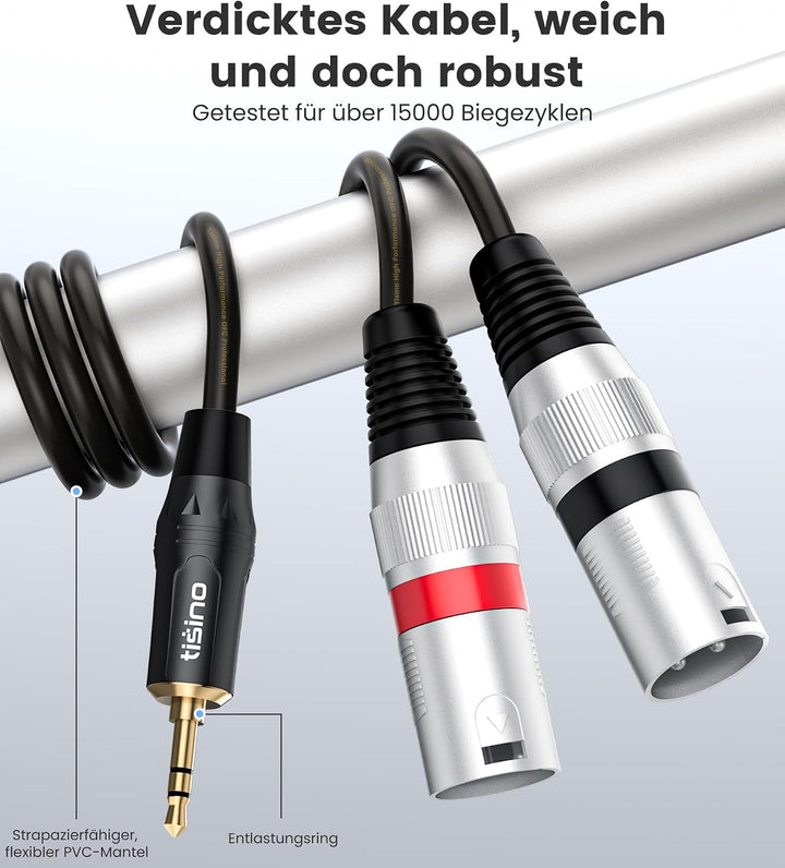 Tisino 3,5 mm auf XLR-Kabel Stereo Cable,1/8 Zoll Mini Jack auf 2 XLR,Male Y Splitter Adapterkabel,