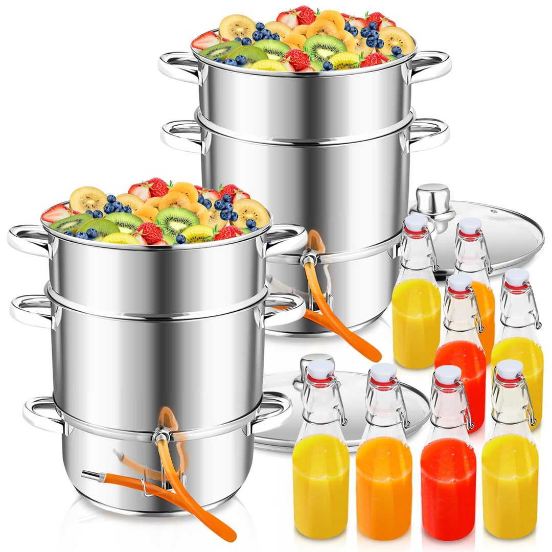 2x Dampfentsafter Ø26 16L Edelstahl Entsafter Saftpresse Inkl 8 Bügelflasche, für alle Herdarten gee