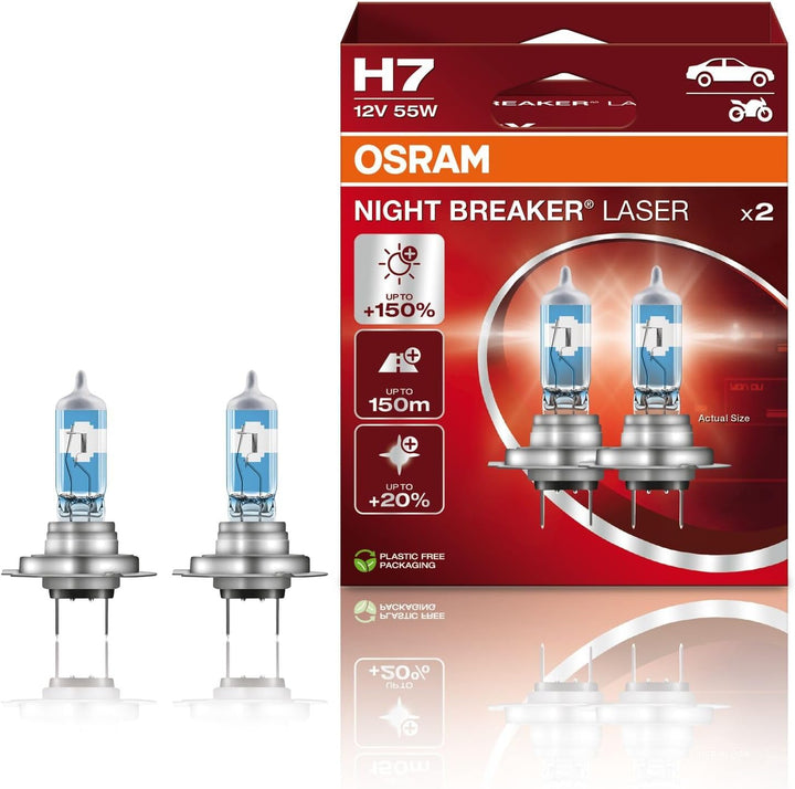 Osram Night Breaker Laser H7 next Generation, +150% mehr Helligkeit, Halogen-Scheinwerferlampe, 6421