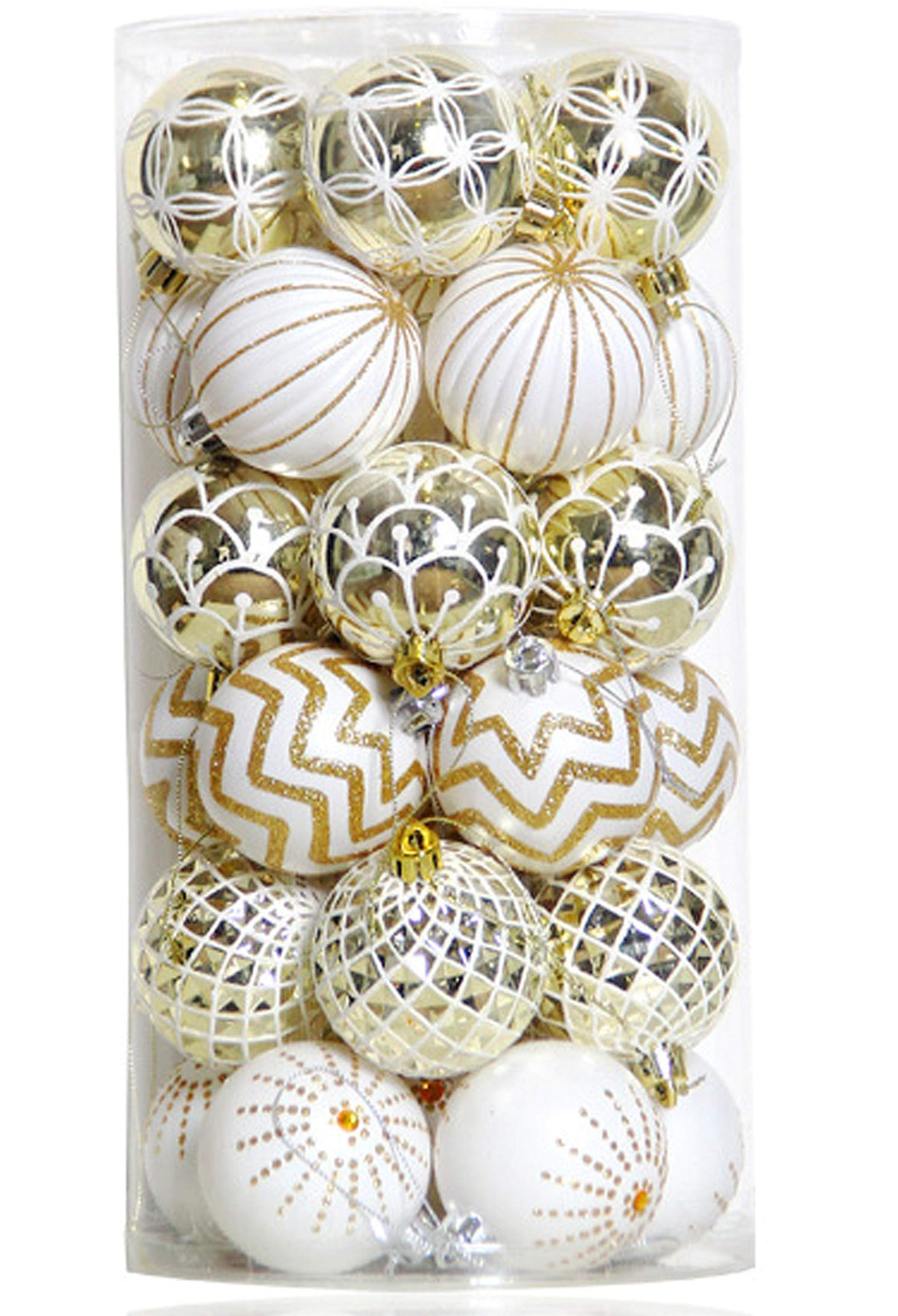 Geek-M Weihnachtskugeln Ornamente, 60 mm, gold- und weiss, lackiert, bruchsicher, festlich, Hochzeit