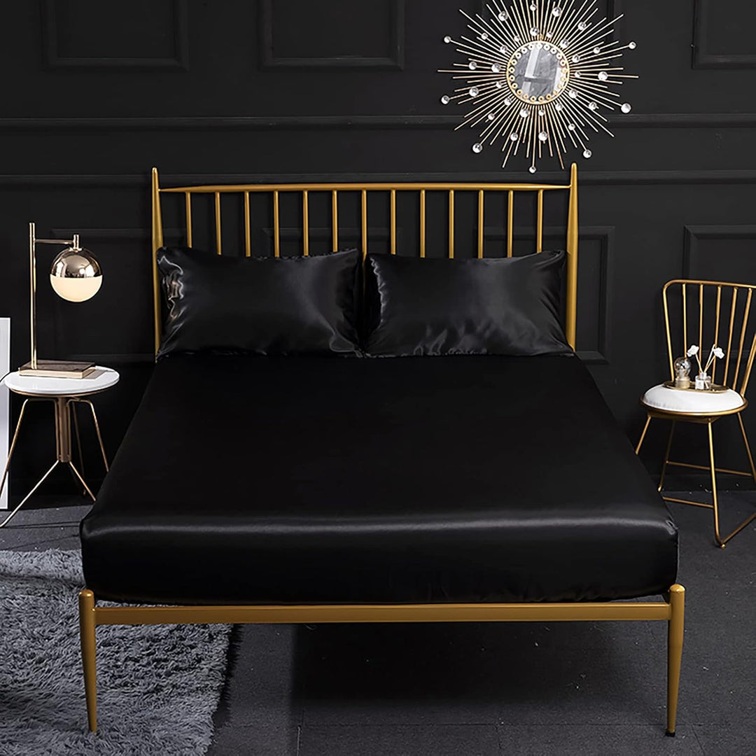 Jemiipee Spannbettuch Einfarbig Satin Seide Glänzend Betttuch Leintuch 150x200 cm für Matratzen bis