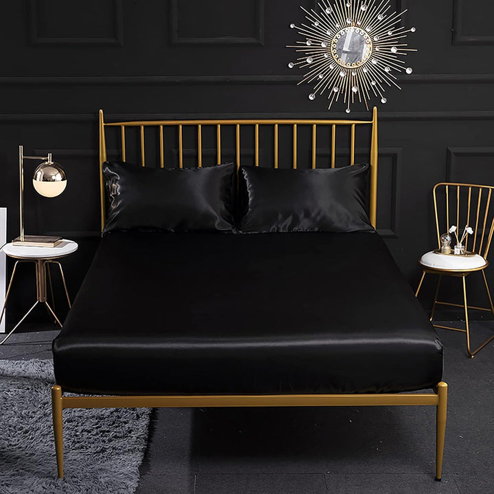 Jemiipee Spannbettuch Einfarbig Satin Seide Glänzend Betttuch Leintuch 150x200 cm für Matratzen bis