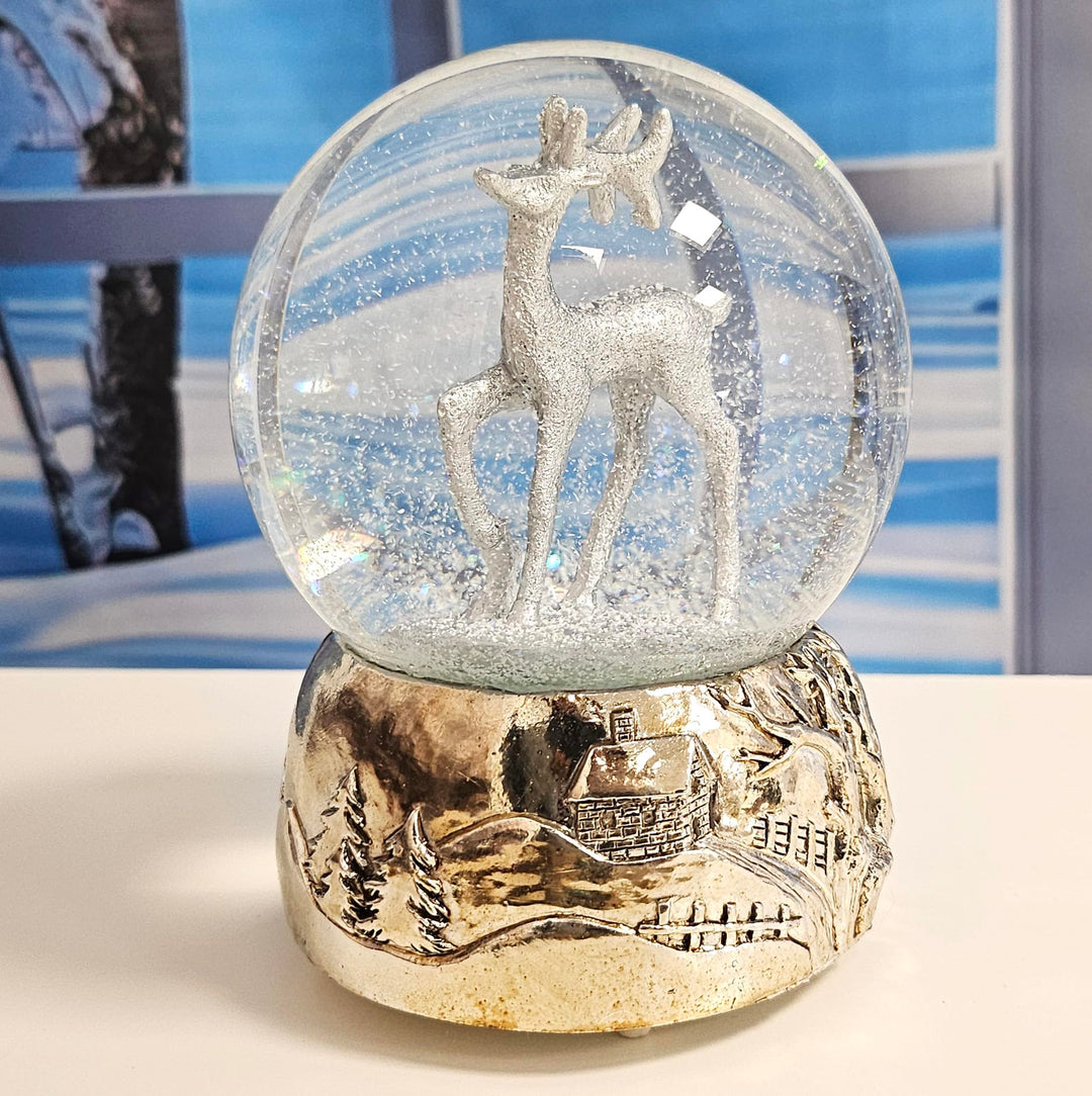 Schneekugel REH Silber Silber-Sockel Landschaft Winter Christmas mit Spieluhr Durchmesser 100mm * 20