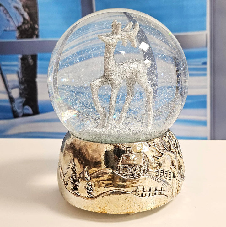 Schneekugel REH Silber Silber-Sockel Landschaft Winter Christmas mit Spieluhr Durchmesser 100mm * 20