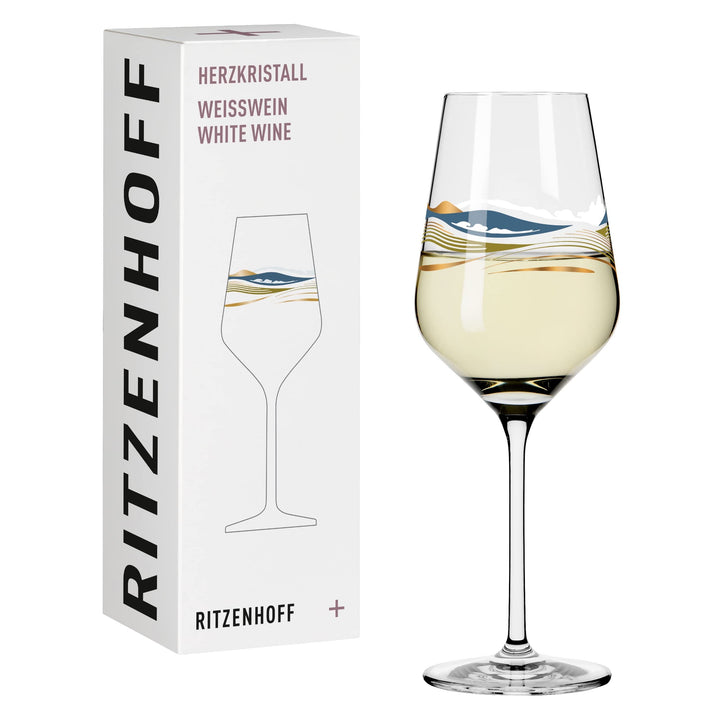RITZENHOFF 3011007 Weissweinglas 300 ml - Serie Herzkristall Nr. 7 – mit Landschaftsmotiv in Roségol