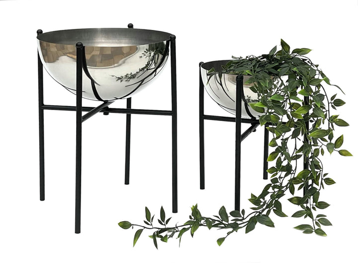 DanDiBo Blumenhocker Metall mit Topf Schwarz Silber 2er Set Blumenständer 96257 Blumensäule Modern P
