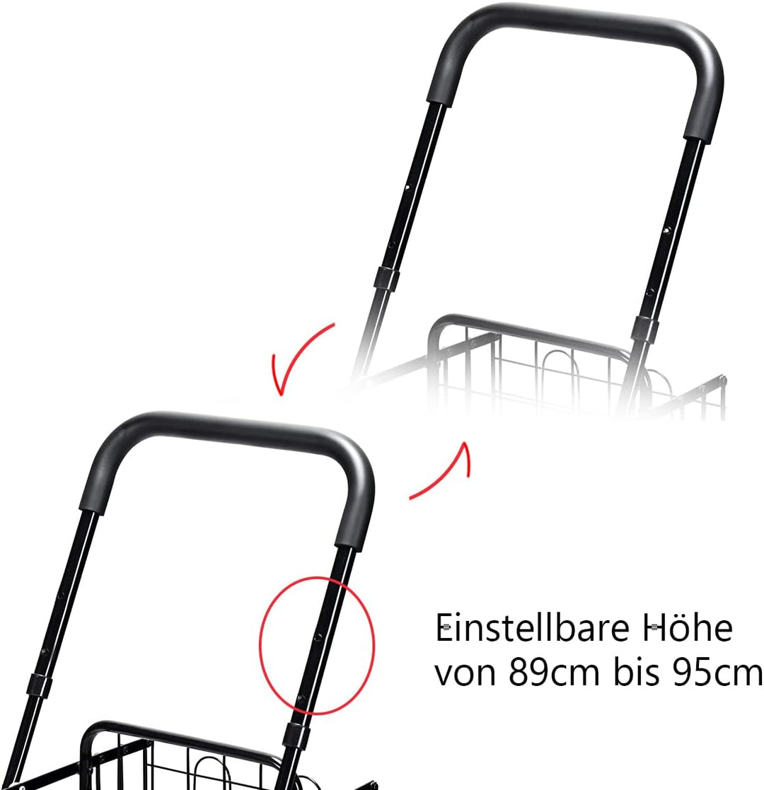 GOPLUS Klappbarer Einkaufswagen, Einkaufstrolley mit Verstellbarem Griff & 4 Universalrädern, Rollwa