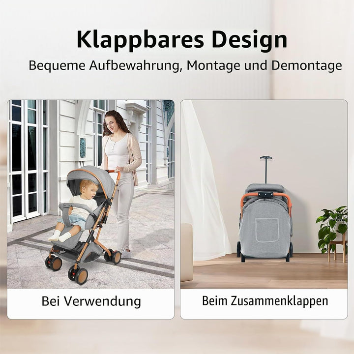 OHMG Kinderwagen, 25 kg, 0-4 Jahre, faltbar, Liegeposition, Arand-Korb, Schnellfaltsystem, Moskitone