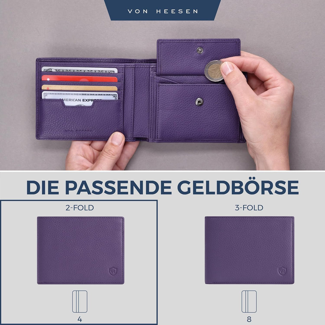 VON HEESEN Leder Geldbörse RFID Schutz I Echtleder Geldbeutel für Damen & Herren I Portemonnaie Brie