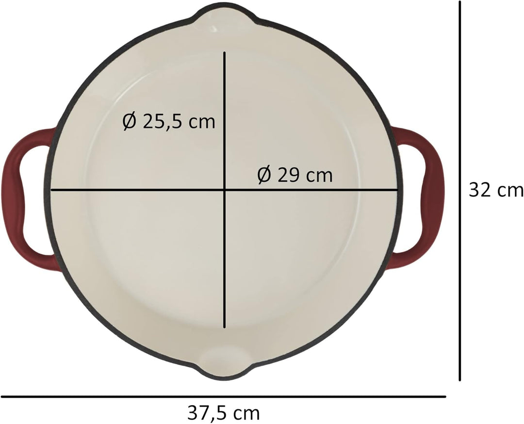 Mahlzeit Gusseisenpfanne Emailliert | Ø 29 cm | Dark Cherry | Gusseisenbratpfanne mit zwei Griffen u
