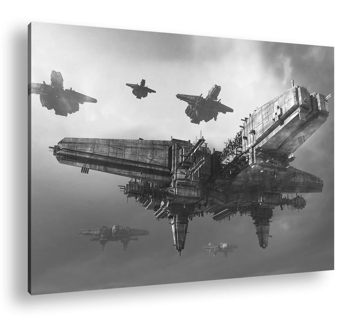 deyoli gewaltiges Raumschiff Format: 80x60 Effekt: Schwarz&Weiss als Leinwandbild, Motiv fertig gera