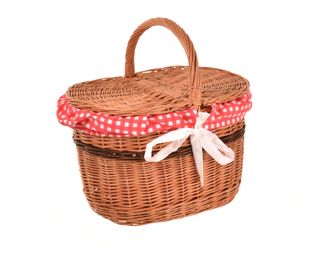 Picknickkorb mit Deckel 40 cm, Weidenkorb mit Henkel Rot, Rot