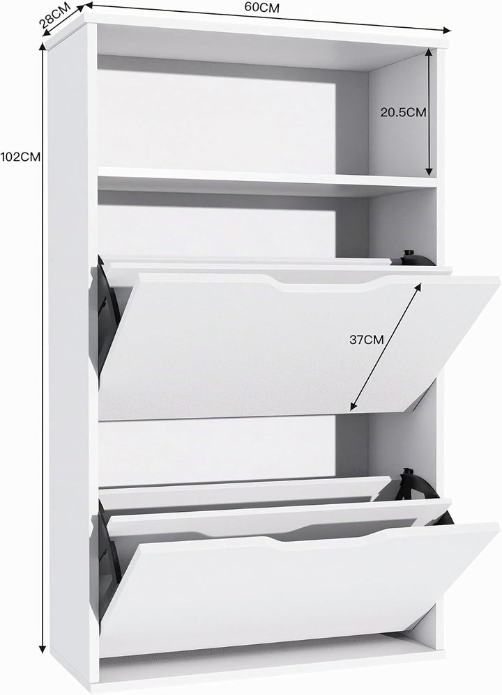 Garvis Doppellagig Schuhschrank 2 Klappen + Ablage – Hohe Kapazität (12 Paar) – Schmal 60x102x28 cm