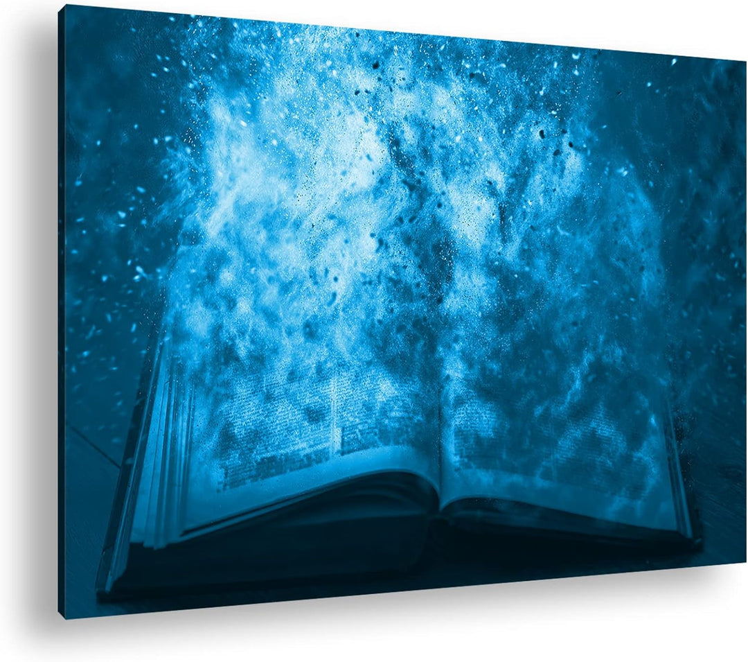 deyoli Brennendes Buch Format 80x60 Effekt: Monocrome Blau als Leinwandbild, Motiv fertig gerahmt au