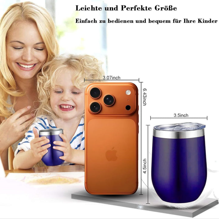 Weinbecher aus Edelstahl,2 Stück 12OZ Weingläser to go,hält 5h heiss/ 10h kalt,BPA-frei,Doppelwandig