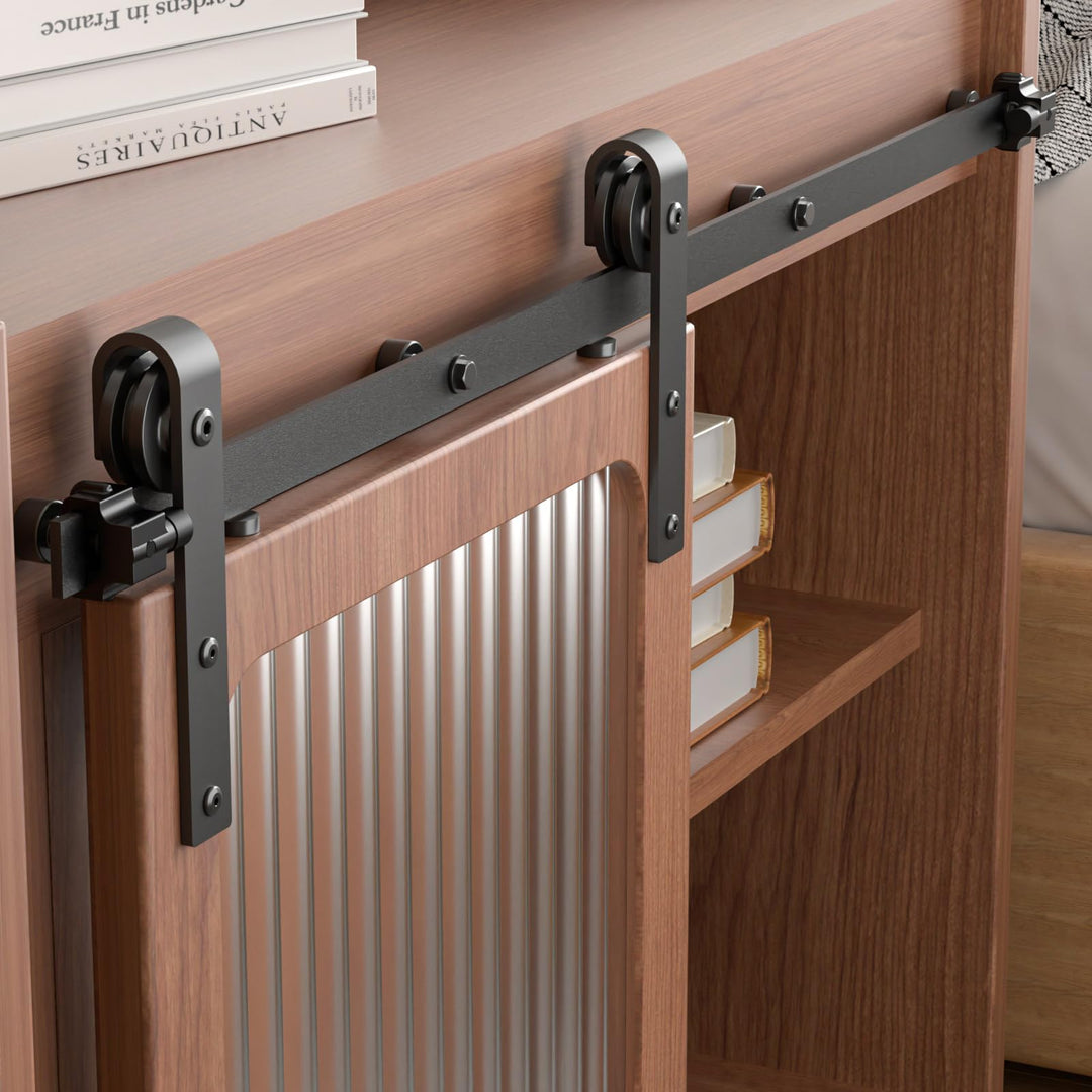 BONIKLUBA 4.5FT/137cm Mini Schiebetür-Hardware-Kit für Eintürige TV-Ständer, Kleiner Kleiderschrank
