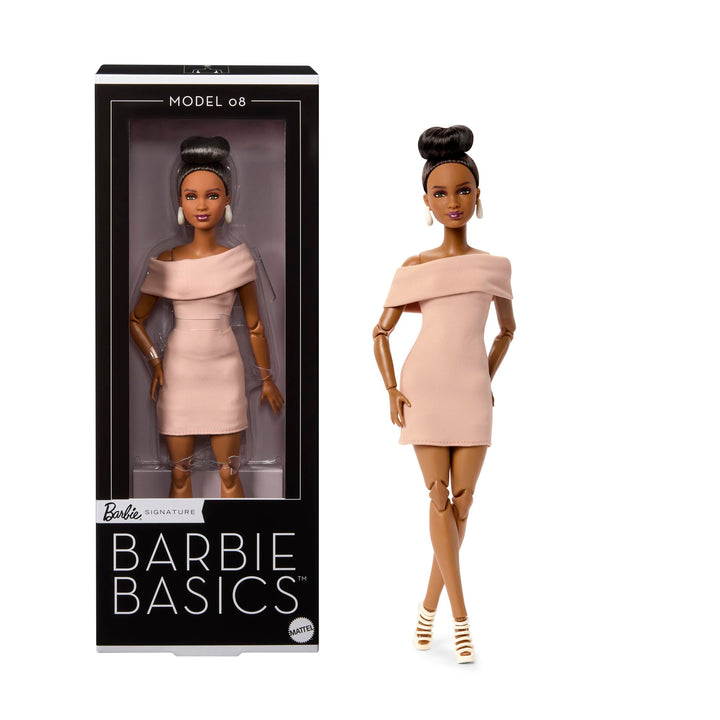 Barbie Basics Model Collector Fashion Doll 08 mit brünetten Haaren in einem braunen Kleid und Riemch