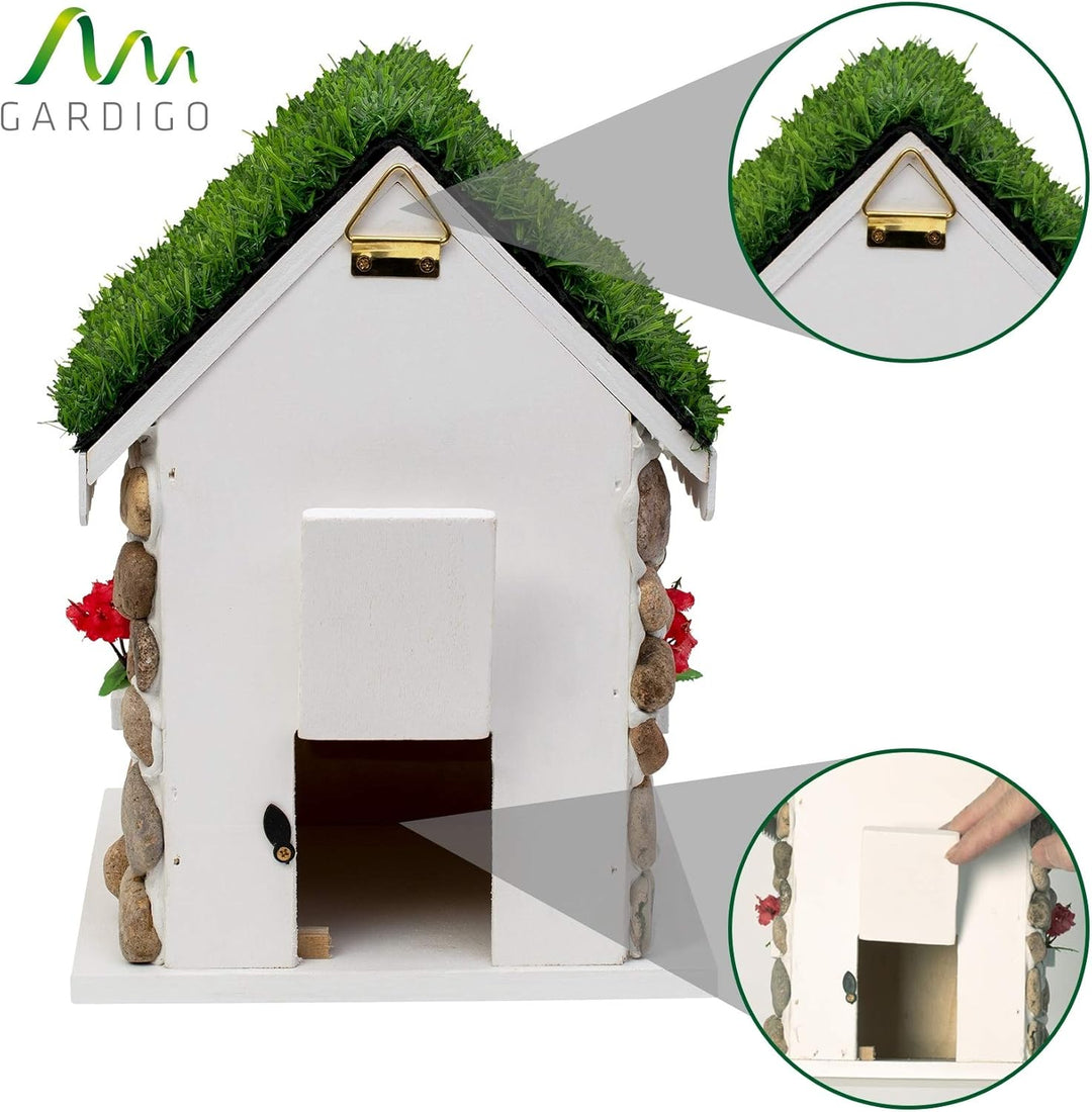 GARDIGO® Nistkasten in Steinhaus-Optik Dekoratives Vogelhaus zum Aufhängen Mit echten Steinen Meisen