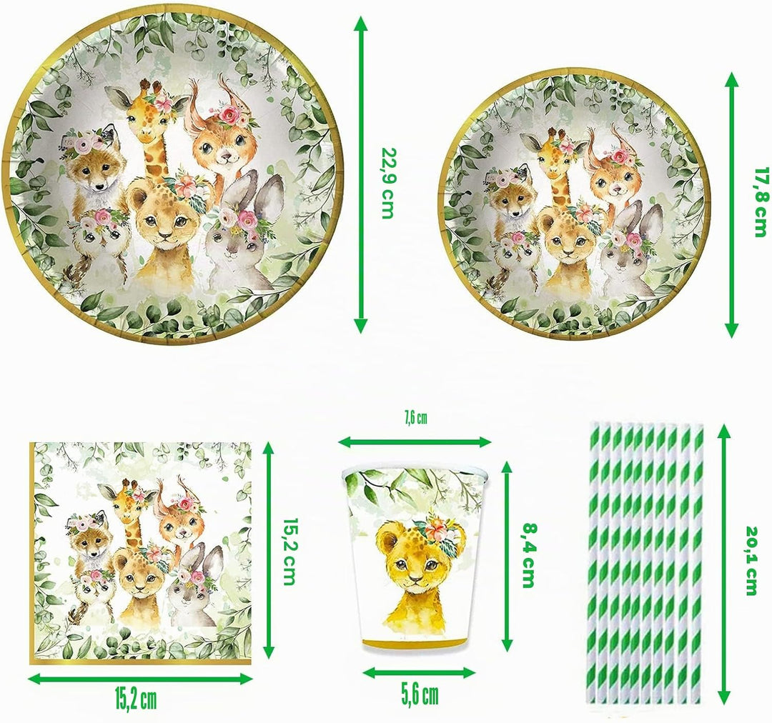 100 Stück Wild One Geschirr, für 20 Gäste, Wild Animal Kids Party Supplies, für Kinder Kindergeburts