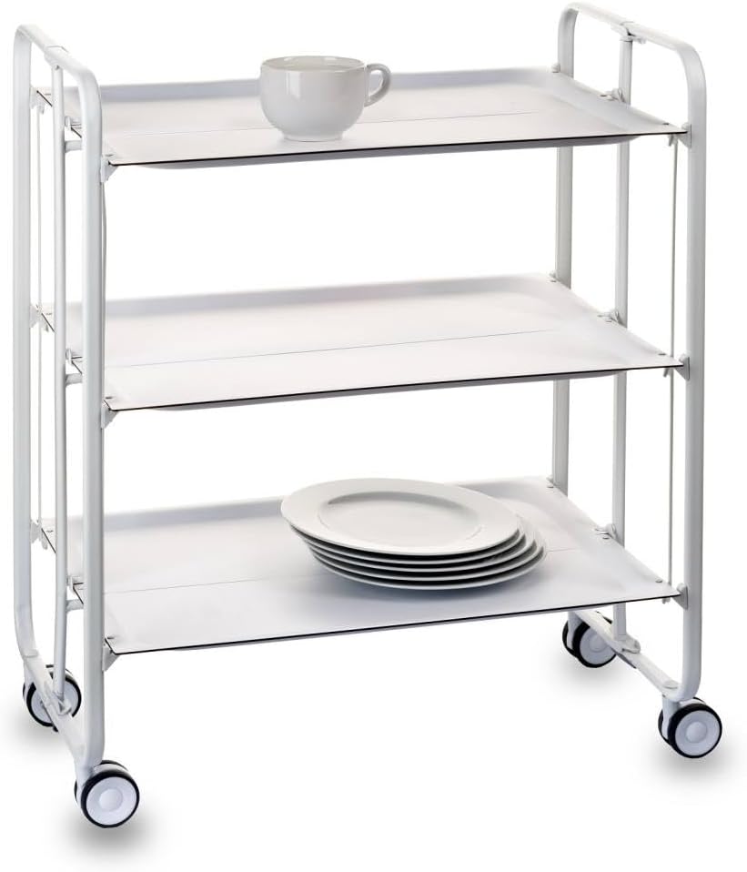 DON HIERRO - Bauhaus Rolltisch, klappbar, 3 Ablagen, Gestell weiss 43 Weiss, 43 Weiss