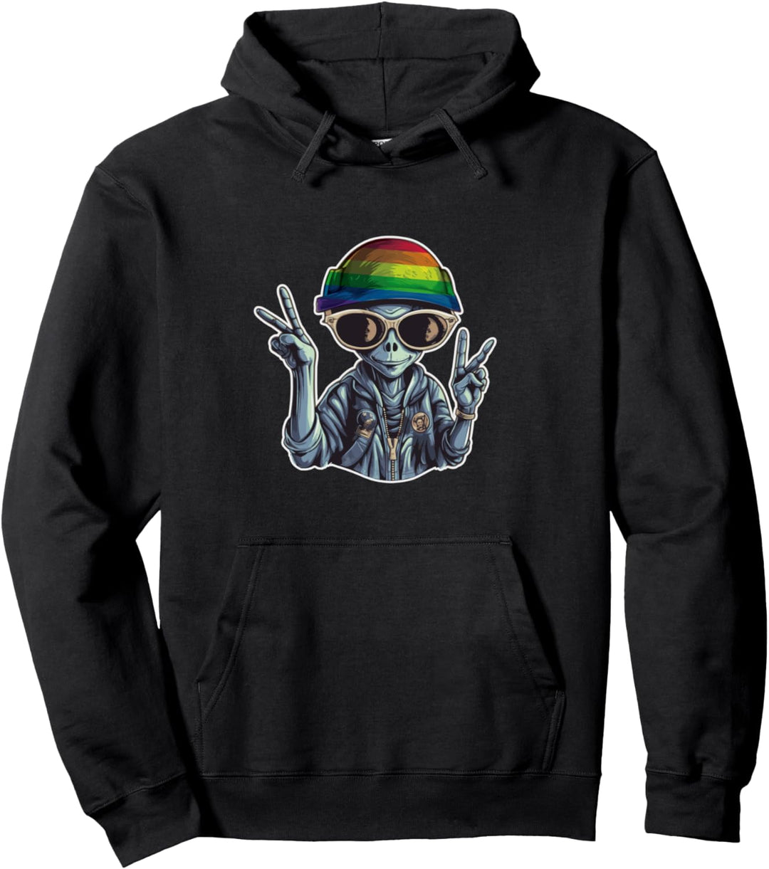 Pride LGBTQ Alien with Peace sign Pullover Hoodie
