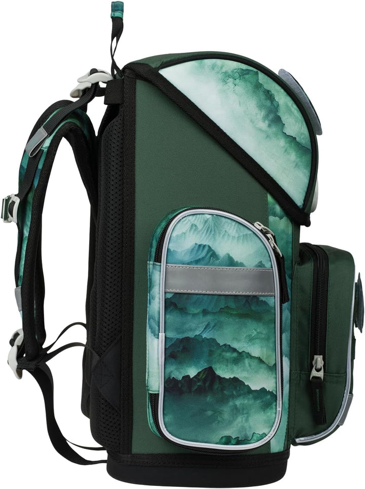 Baagl Schulranzen Jungen Set 5 Teilig (Ergo Schultasche für 1. Klasse, Mäppchen, Turnbeutel, Schürze