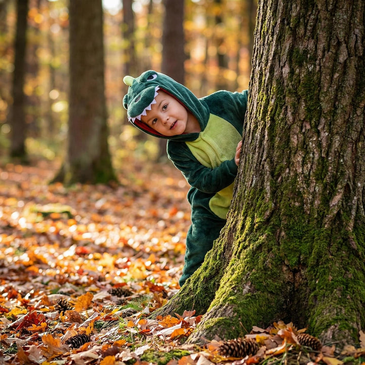 Seawhisper Dinosaurier Jumpsuit Kostüm Tier Onesie für Kinder Mädchen und Jungen 116-122 Dinosaurier