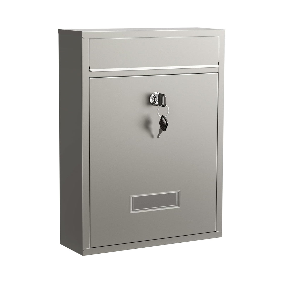 Wiltec Briefkasten V10 Edelstahl 260 x 90 x 350 mm, Wandbriefkasten mit Schloss und Namensschild, Po