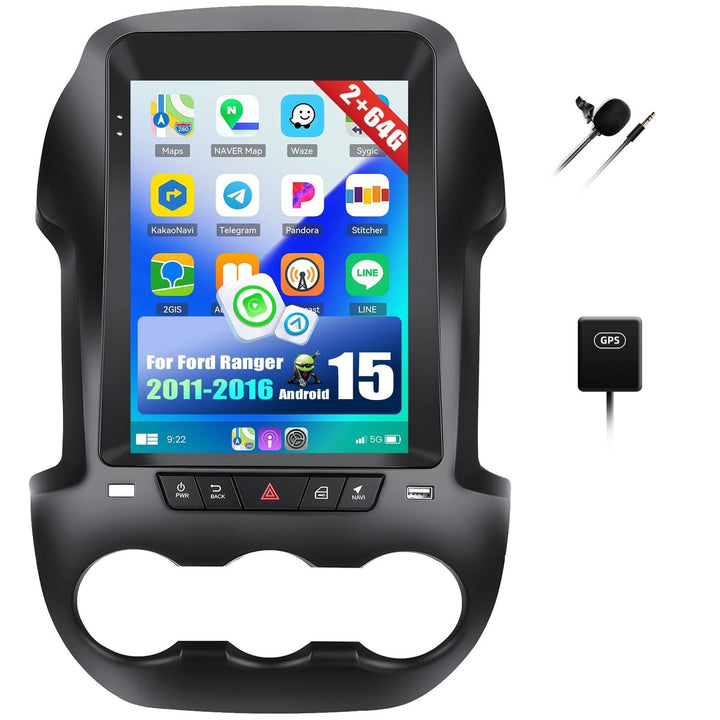 CAMECHO 2G+64G Android 15 Autoradio für Ford Ranger PX 2011-2015, mit Carplay Wireless Android Auto,