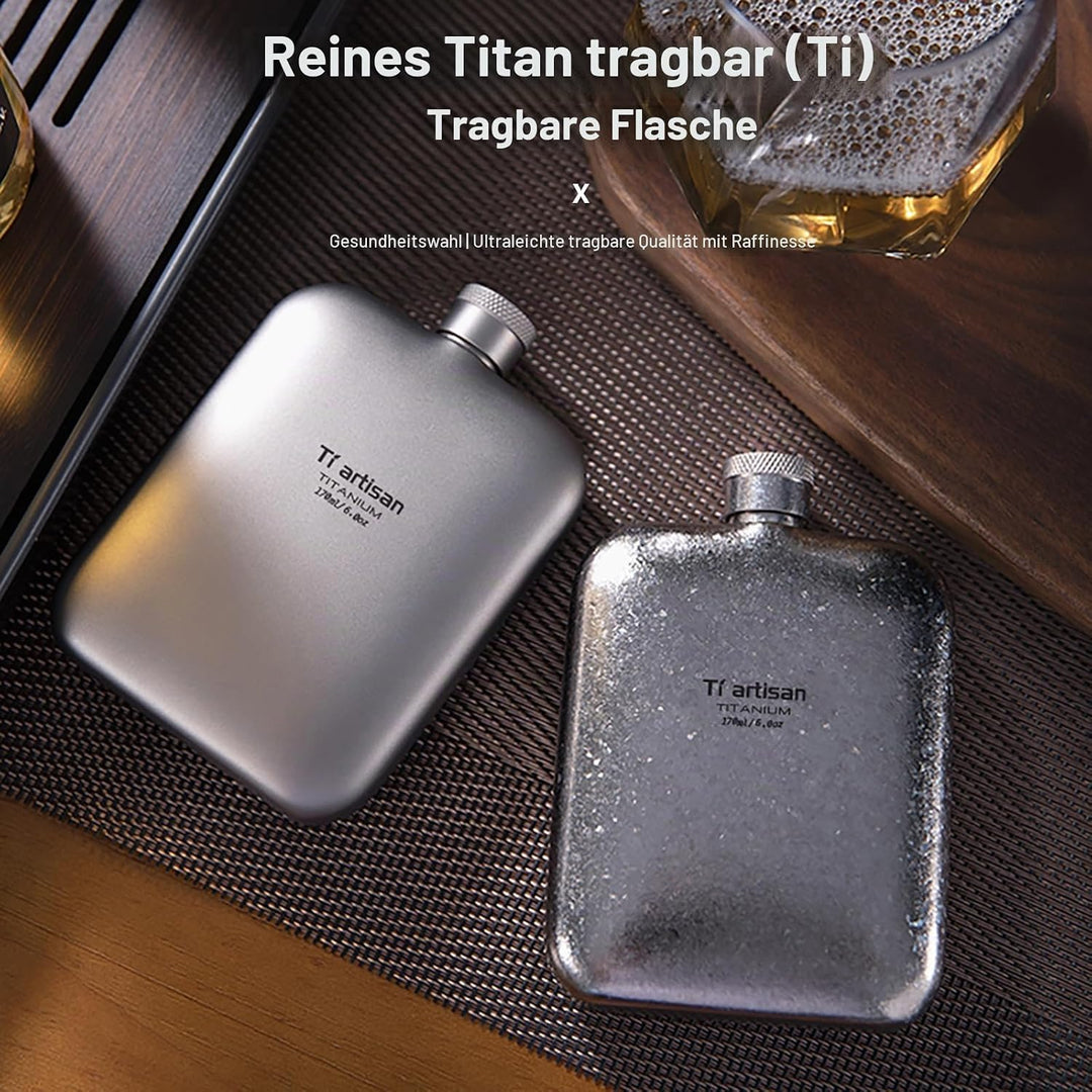 Titan Flachmann mit Trichter Ultraleichte Titanium Hip Flask Whisky Glaskolben für Outdoor-Camping,