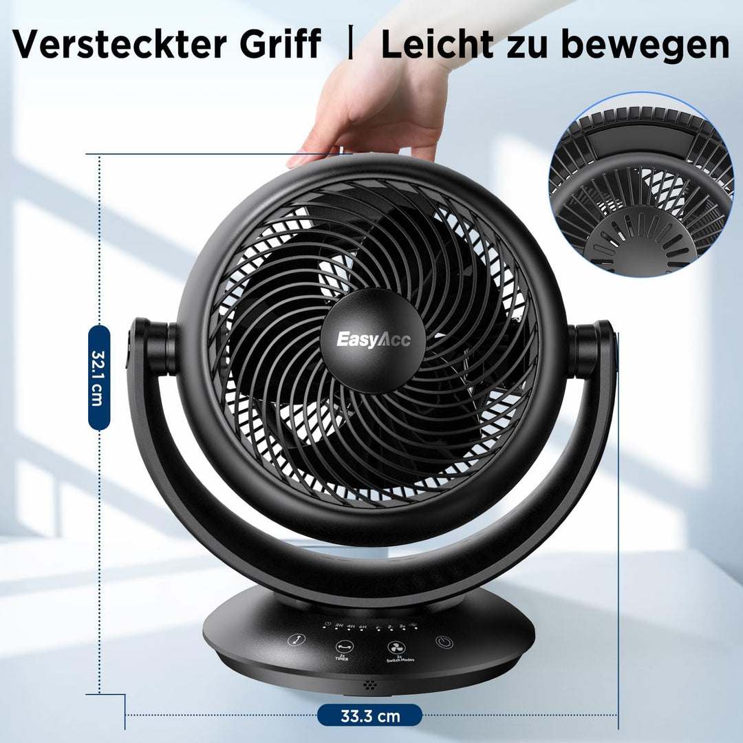 EasyAcc Ventilator Leise, 25dB Tischventilator sehr Leise, 90° Auto-Oszillation Horizontal und Verti