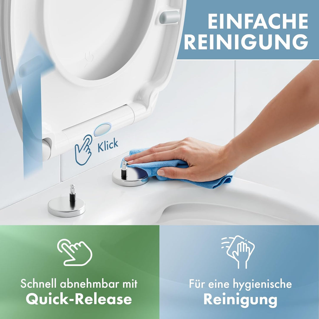 Toilettendeckel - WC Sitz mit Absenkautomatik - antibakterieller Toilettensitz mit Quick-Release Fun