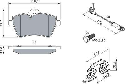 Bosch BP997 Bremsbeläge - Vorderachse - ECE-R90 Zertifizierung - vier Bremsbeläge pro Set