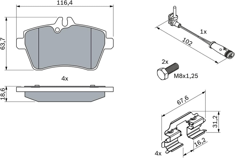 Bosch BP997 Bremsbeläge - Vorderachse - ECE-R90 Zertifizierung - vier Bremsbeläge pro Set