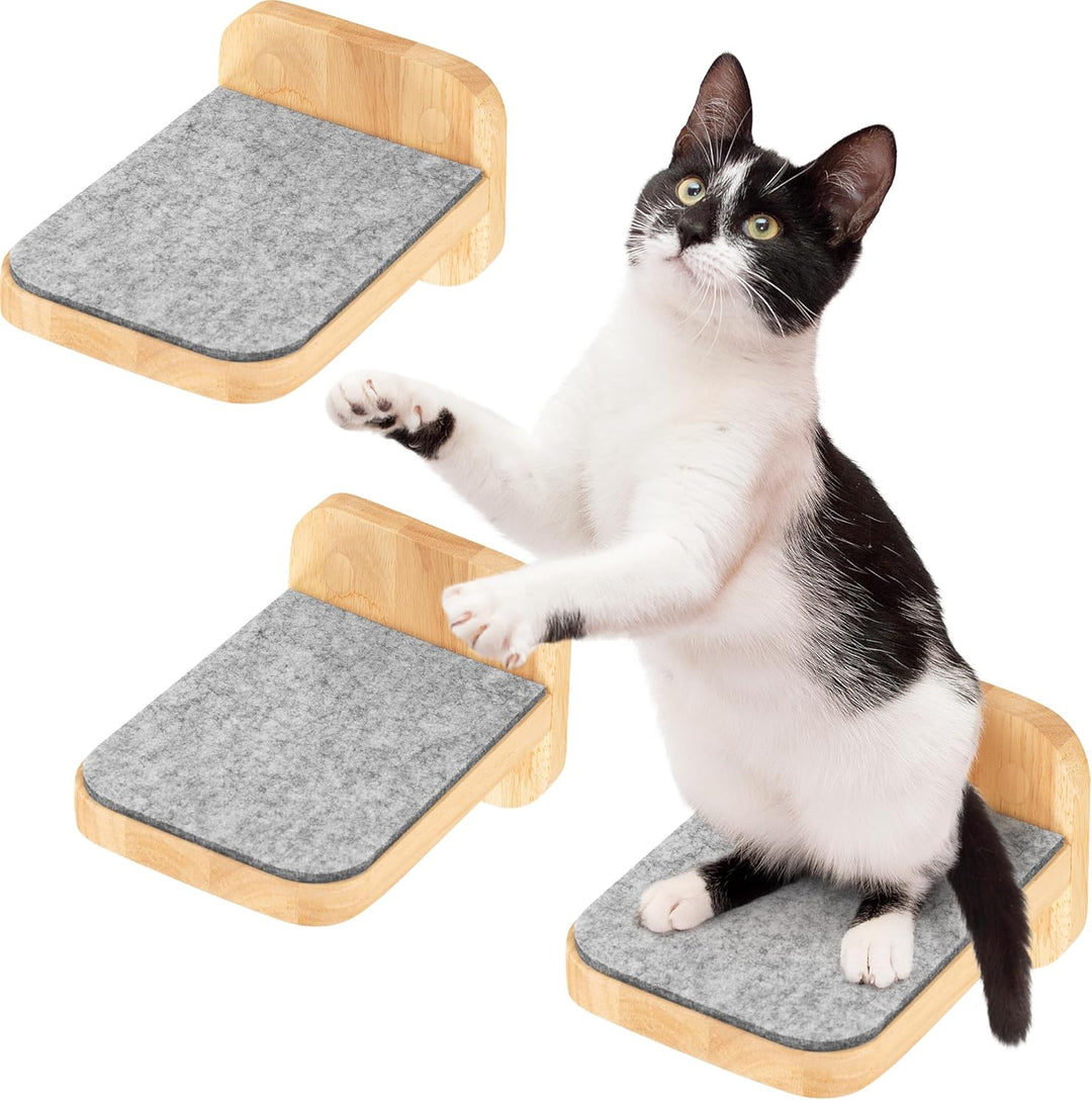 HAPPYPET Katzentreppen 3er-Set für Wandmontage - Nachhaltiges Hartholz, Designer Kletterwand Katzen,