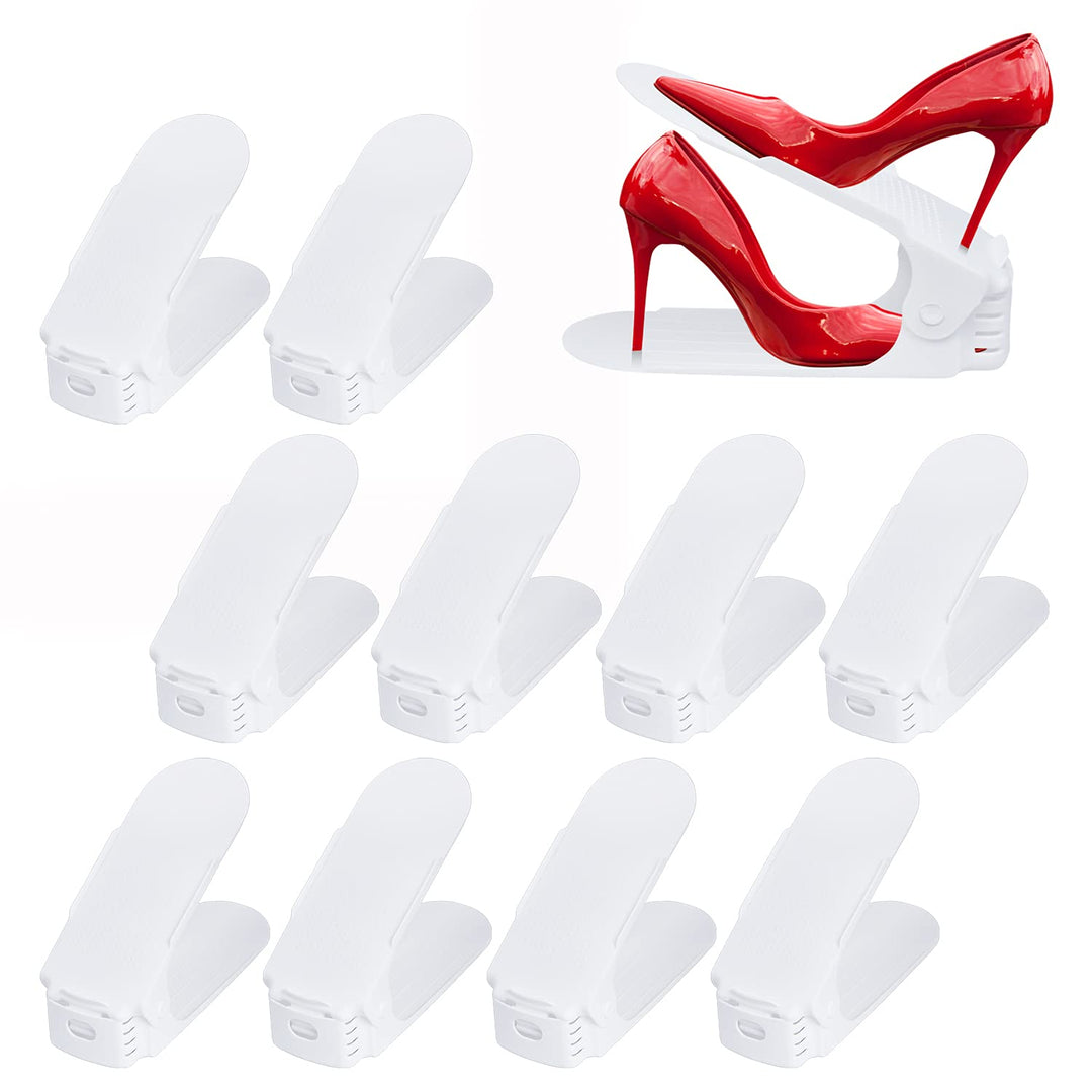 UISEBRT Einstellbare Schuhregale Schuhstapler 30 Stück Weiss, Schuhhalter platzsparend 3-Stufen-Vers