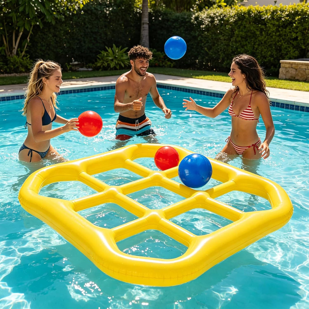 Aufblasbares Wasserspielzeug,Tic Tac Toe Pool Spielzeug mit 10 Aufblasbarer Ball,9-Kästchen-Gitter-W