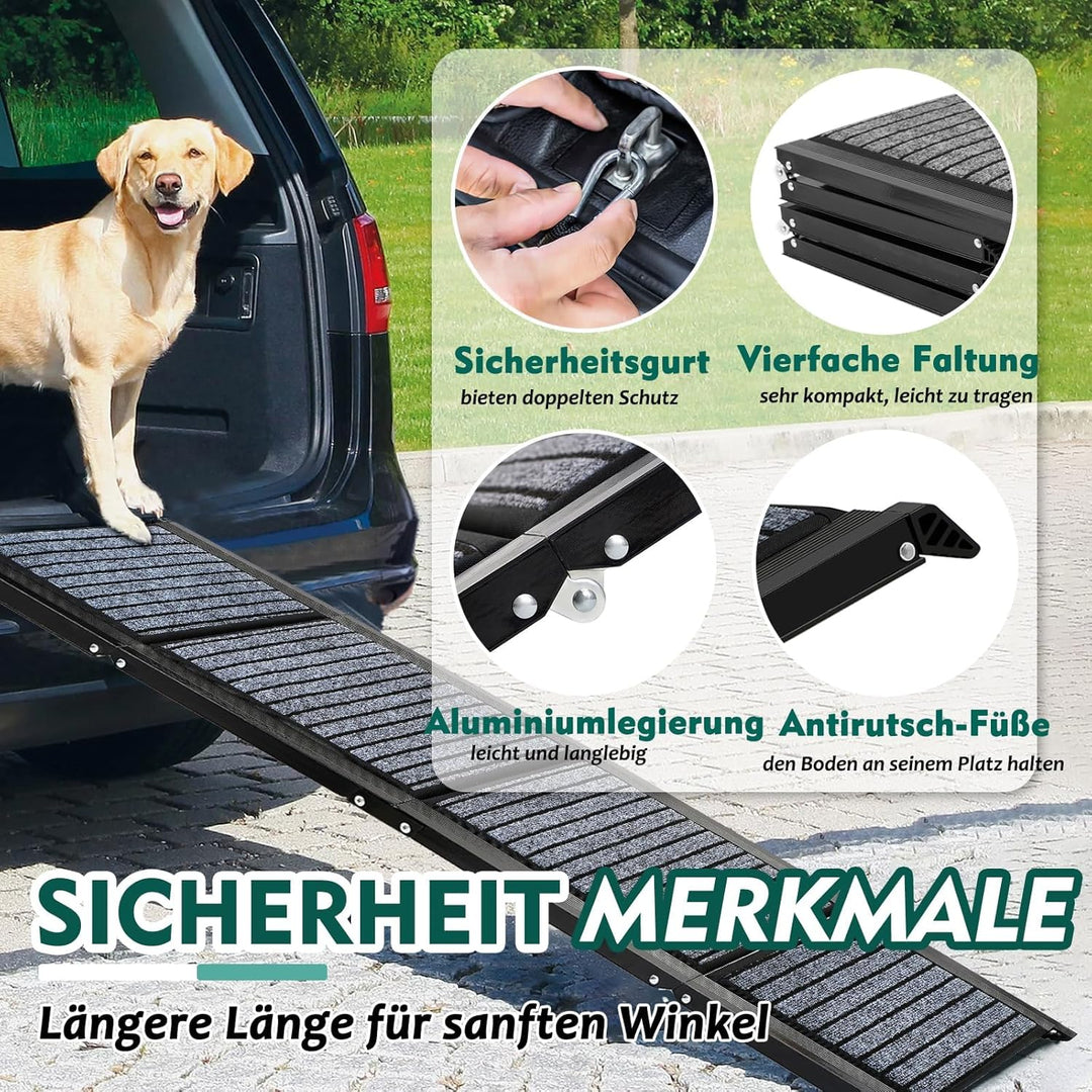 Extra Lang 170cm Hunderampe Auto Klappbar,Hundetreppe Auto mit High Traction Teppichoberfläch,rutsch