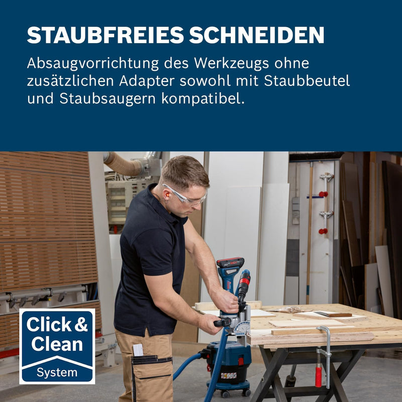Bosch Professional 18V System Akku-Flachdübelfräse GFF 18V-22 (inkl. Scheibenfräser Ø 105 mm, Staubb