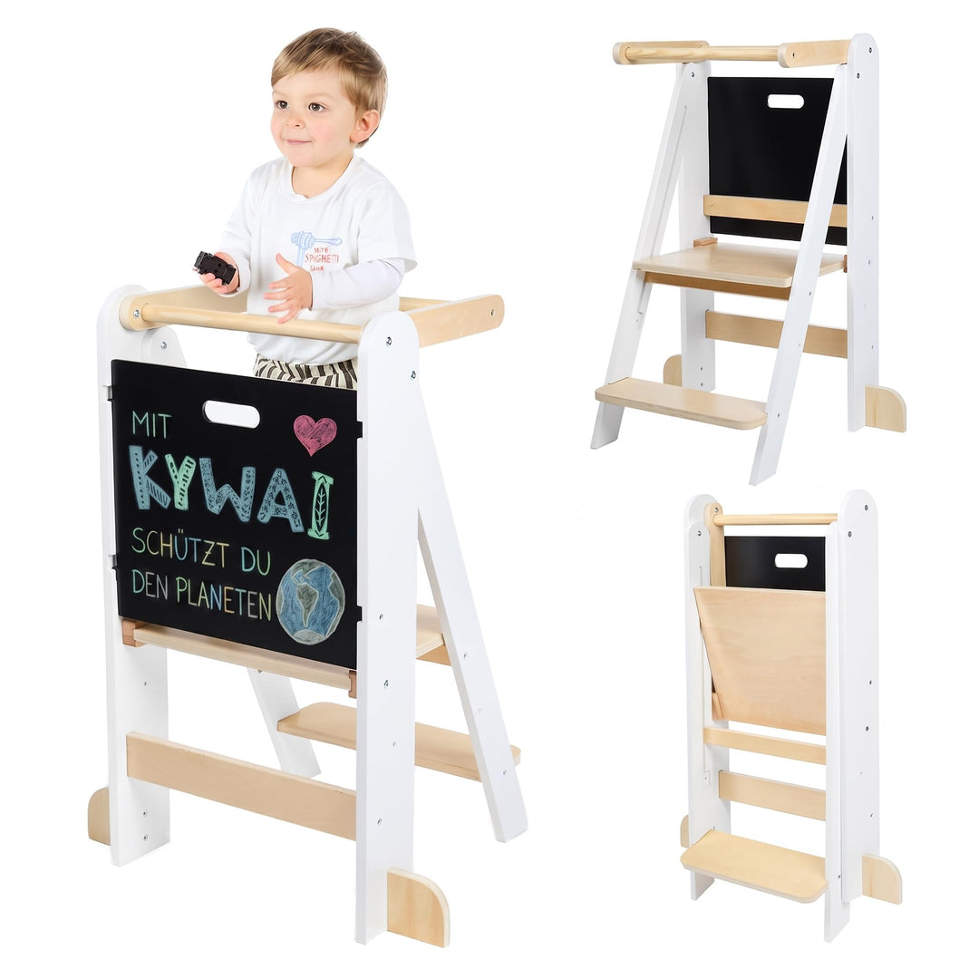 Lernturm ab 1 Jahr Klappbar, Lernturm Klappbar mit 2 Höhen, Abnehmbarer Tafel, nordisches Design, Ki