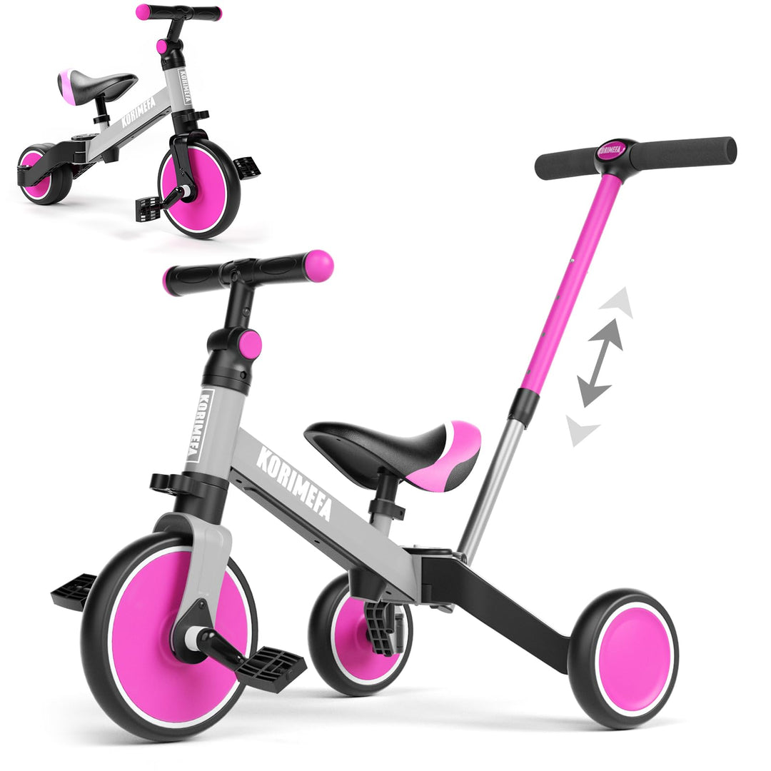 KORIMEFA 4 in 1 Laufräder Laufrad Kinderdreirad Dreirad Lauffahrrad Lauflernhilfe mit Schubstange fü
