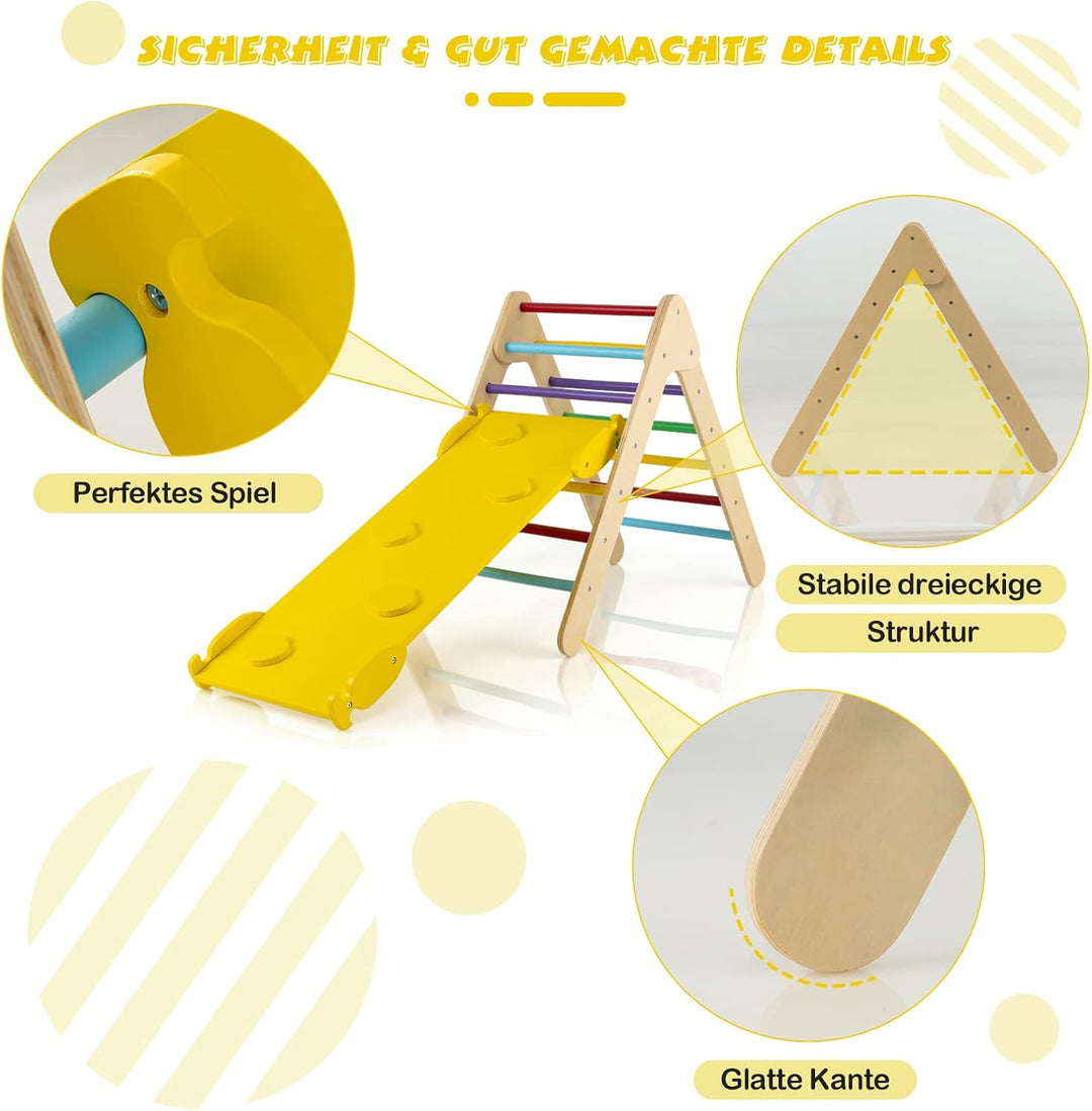DREAMADE 3 in 1 Montessori Kletterdreieck mit 2-seitiger Rampe, Holzdreieck Sprossendreieck Kletters
