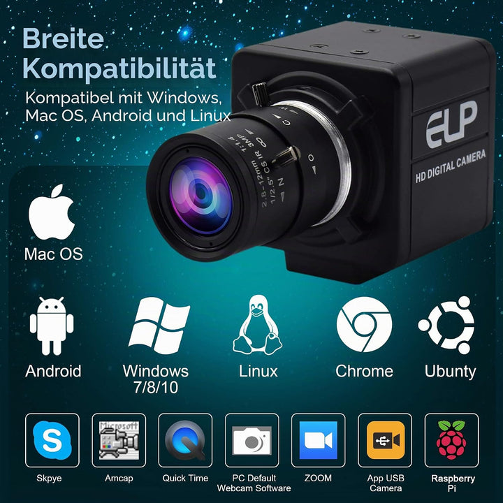 ELP 4K Optischem Zoom USB-Kamera,Ultra HD IMX317-Sensor-Webcam mit 2,8-12 mm Varifokalobjektiv,3840